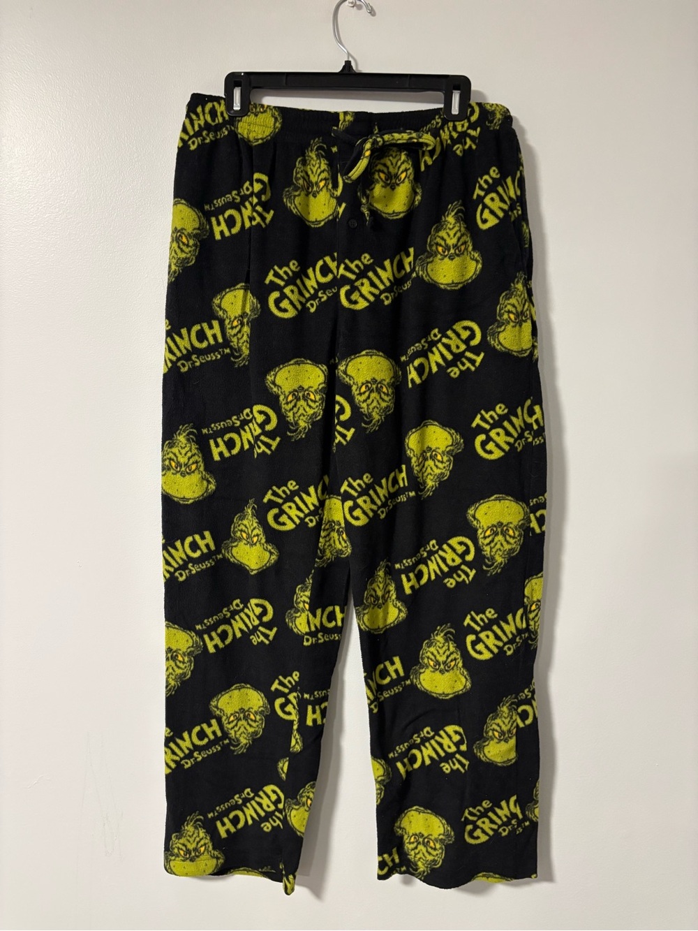 Dr. Seuss How the Grinch Stole Christmas Fleece Pj Black Pajama Pants Size Large